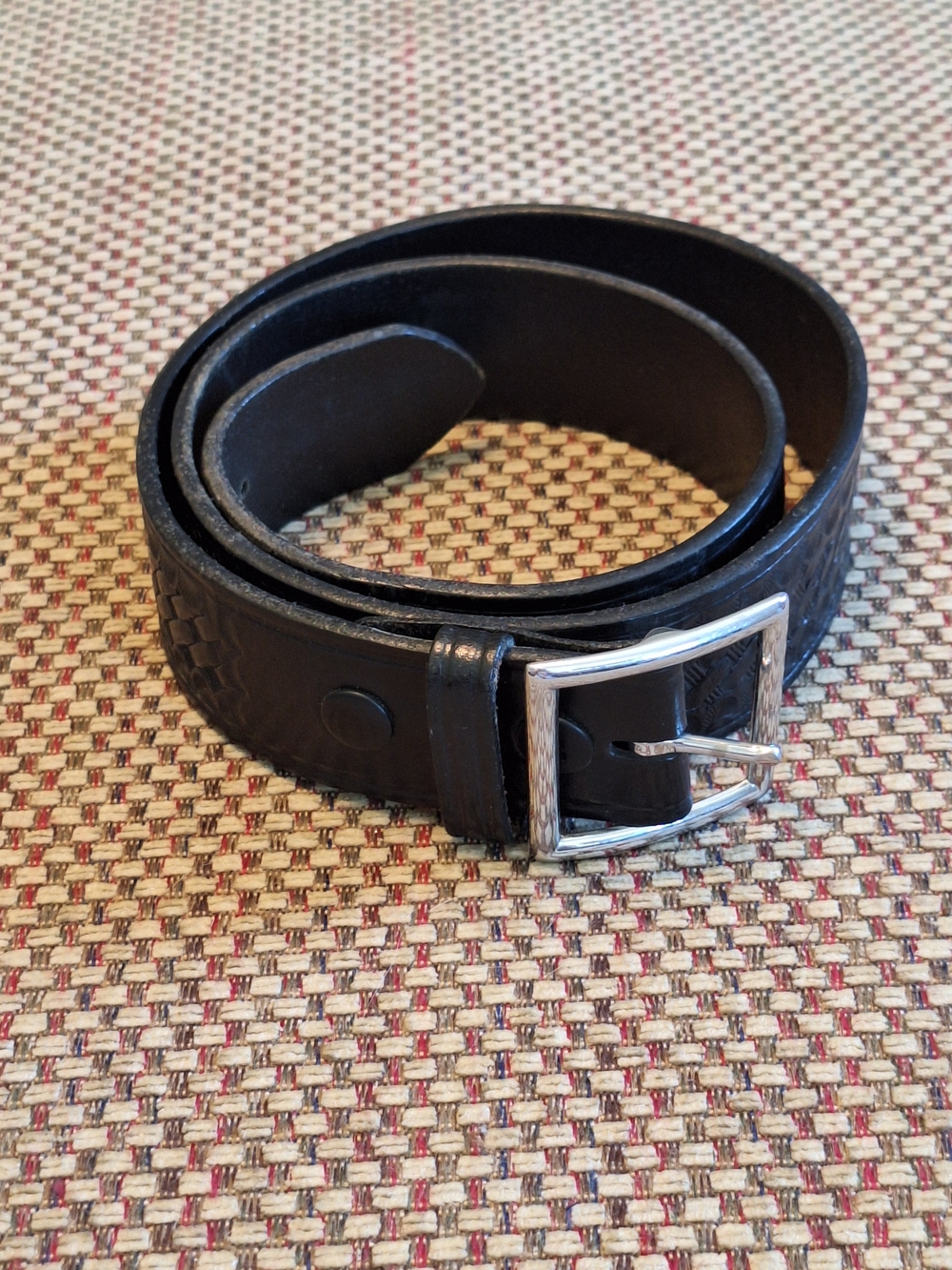 Dutyyman Men's Black Full Grain Leather Black Belt with Silver Buckle